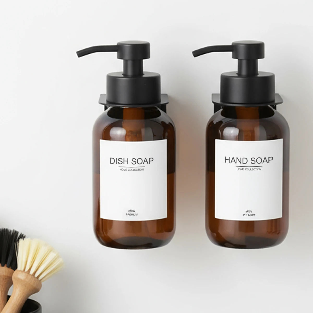 2PCS Wall Hanging Hand Soap Dispenser with Dish Soap Bottle Set Hand Foaming Dispenser with Hanger, Kitchen/Bathroom Bottles Qme