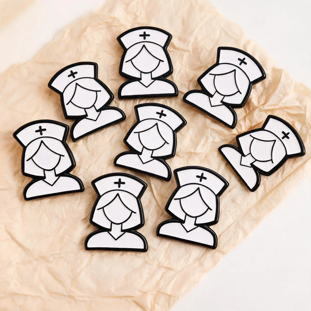 Medical Staff Nurse Silhouette Lapel Pin Black White Alloy Enamel Brooch Unique Nurse Week Gift Collar Backpack Decor Jewelry Qme