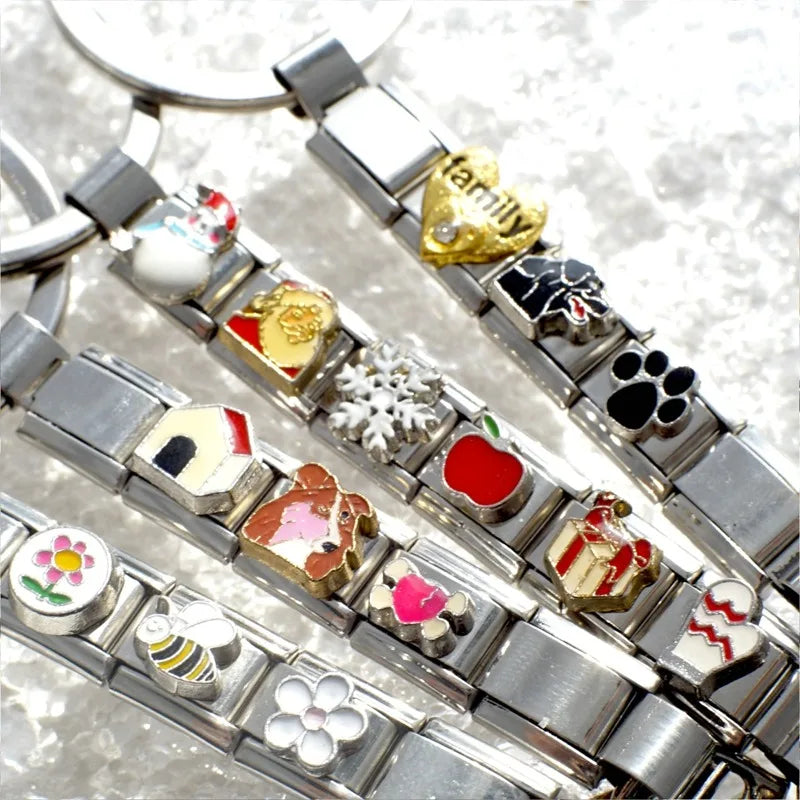 Personalized DIY Making Italian Link Charm Bead Key Chain Creative Decoration Removable Accessories Creative Gifts Silver Color Qme
