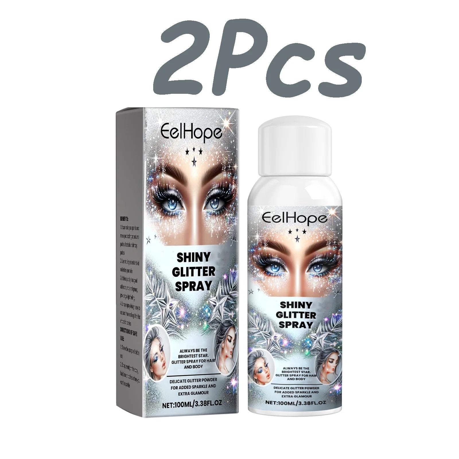 Fashion Highlighter Powder Spray for Hair Body Clothes Shiny High Gloss Glitter Powder Spray For Christmas Holiday Party Qme 2 x 100ml Boxed