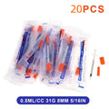 20Pcs Plastic Liquid Dispenser 0.5/1ml Disposable Safety Sterile Insulin Orange Cap Syringe For Pet Animal Qme 0point5 31G 8MM X20