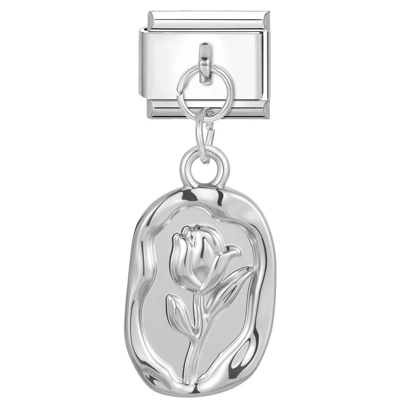 Colored Crystal Turtle Moon Heart Italian Charm Stainless Steel Link