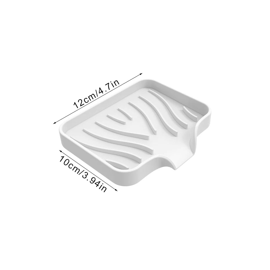 Self Draining Soap Bar Holder Silicone Kitchen Sink Soap Dish Sponge Tray Counter Caddy Organizer for Dish Soap Dispenser Qme white-small