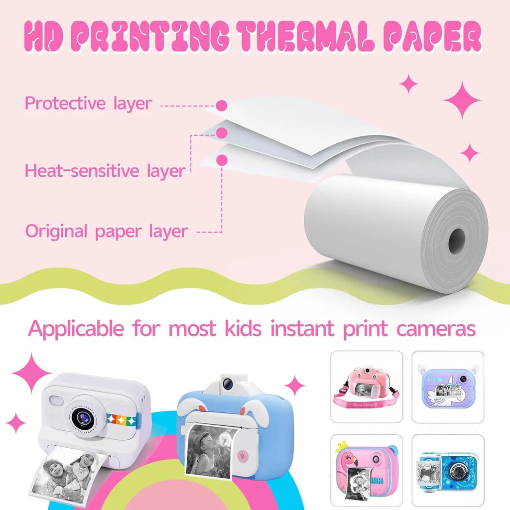 Kids Camera Paper Roll, Kids Instant Refill Paper, 4 Color Portable Thermal Printing Camera Photo Paper Rolls 57*25mm Qme