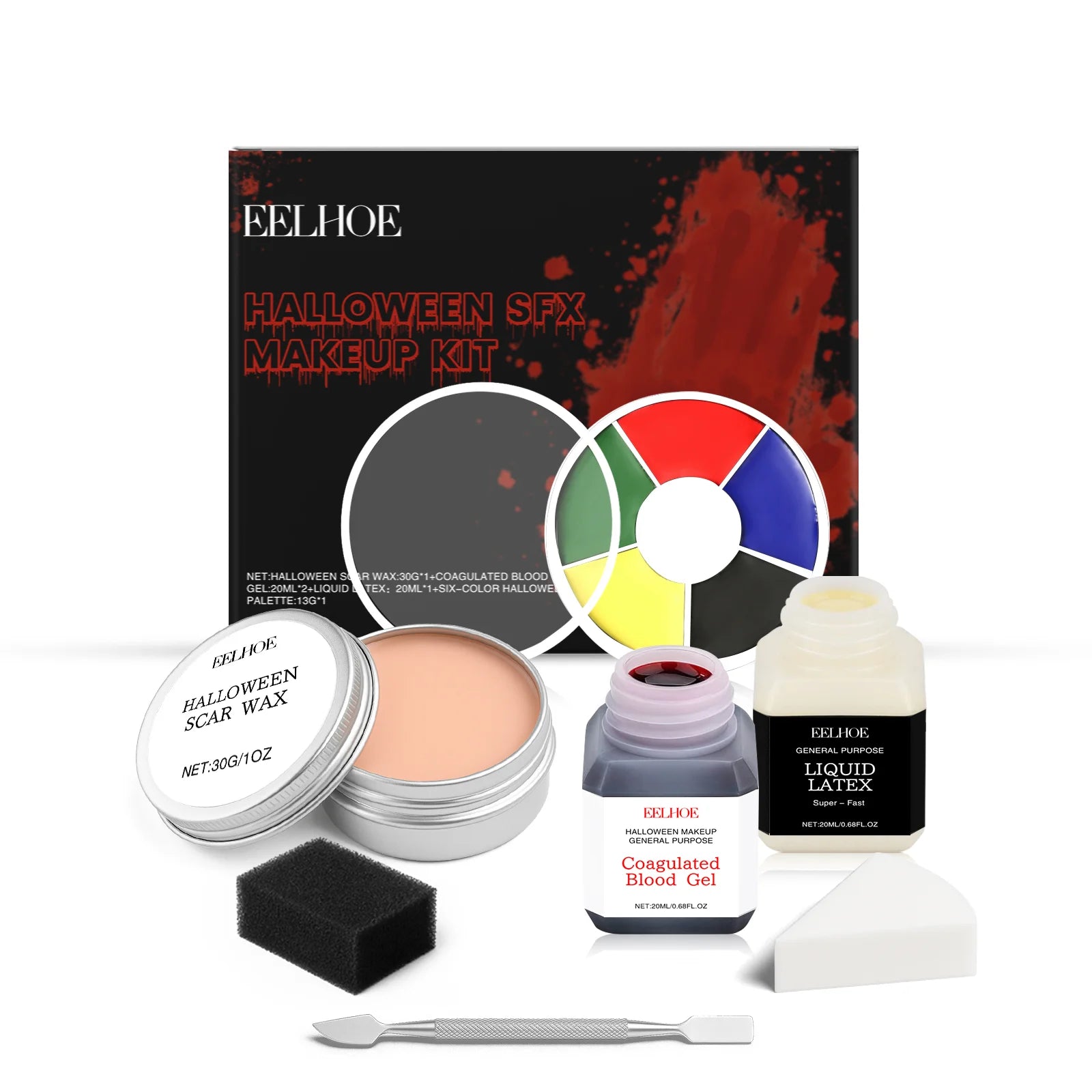 Halloween SFX Makeup Kit Scar Wax Coagulated Blood Gel Liquid Latex 6Color Palette Realistic Washable Special Effects Makeup Kit Qme 1Box