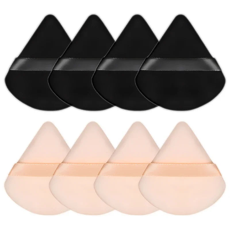Velvet Cosmetic Foundation Puff Soft Triangle Makeup Puffs Women Face Beauty Sponge Blender Washable Makeup Powder Accessories Qme 4 Skin and 4 Black