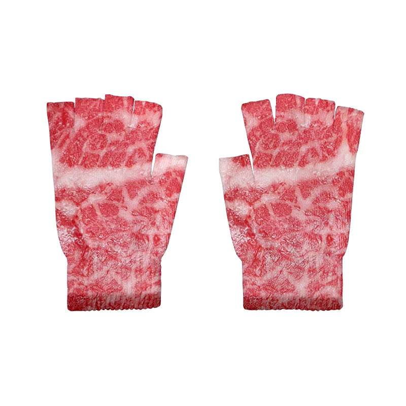 Meat Design Winter Autumn Men's Fun Pork Belly Pattern Gloves Women's Qme style10 One Size