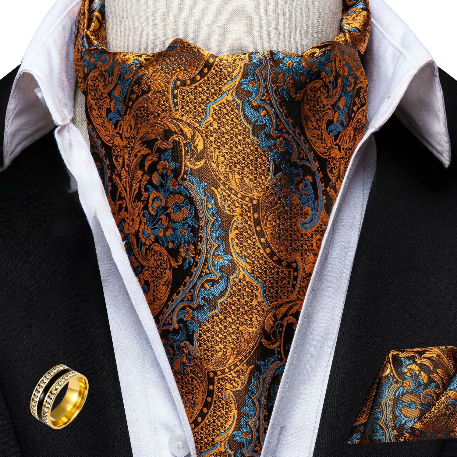 Ascot Tie Classic Cravat Pocket Square Decorative Ring Fashion Men's Qme AS-1033-JZ0020