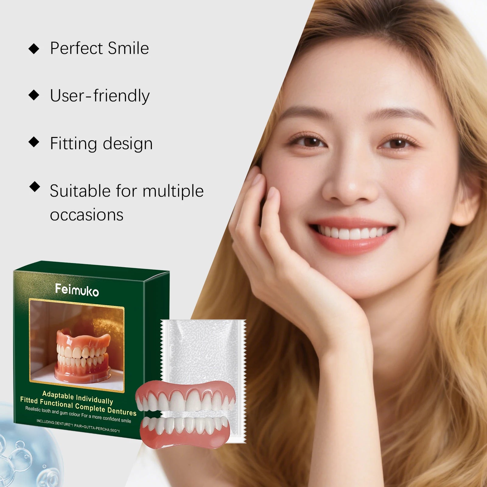 Natural Complete Dentures Temporary Repair Missing Broken Irregular Tooth Space Shrink Down Upper Lower False Teeth Full Set Qme