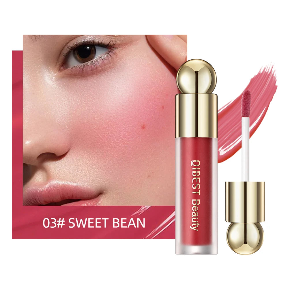 QIBEST Face Liquid Blush Eyeshadow Cheeks Makeup With Cushion Applicator Lightweight Soft Maquiagem Waterproof Smooth CreamBlush Qme Blush 03