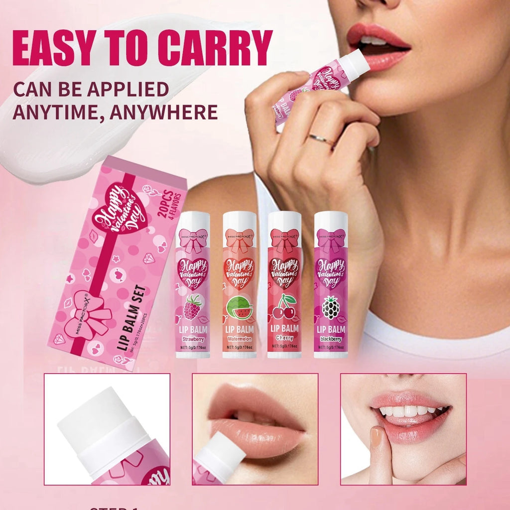 20PCS/Box Luxury Gift Set Lip Balm Set Hydrating and Glossy For Dry Lips Valentine's Day Gifts Women's Qme