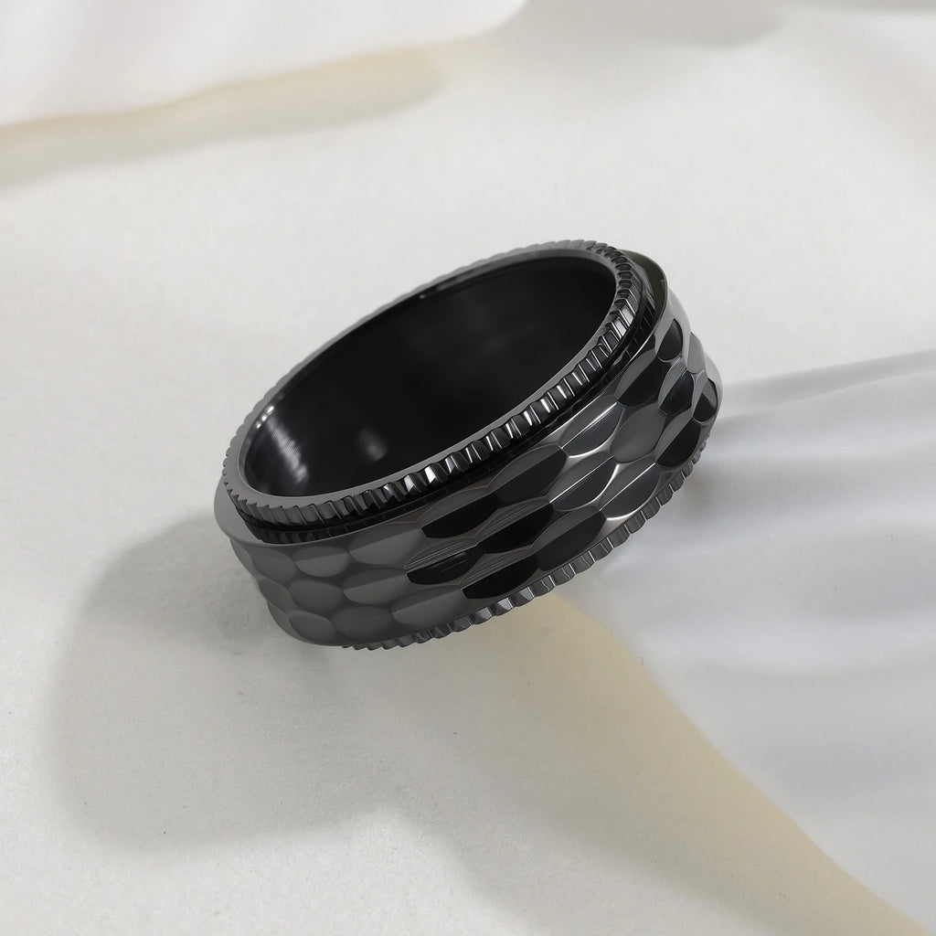 Hip Hop Anti Stress Anxiety Fidget Spinner Couple Rings For Lovers Rotating Stainless Steel Wedding Band Knuckle Ring Jewelry Qme
