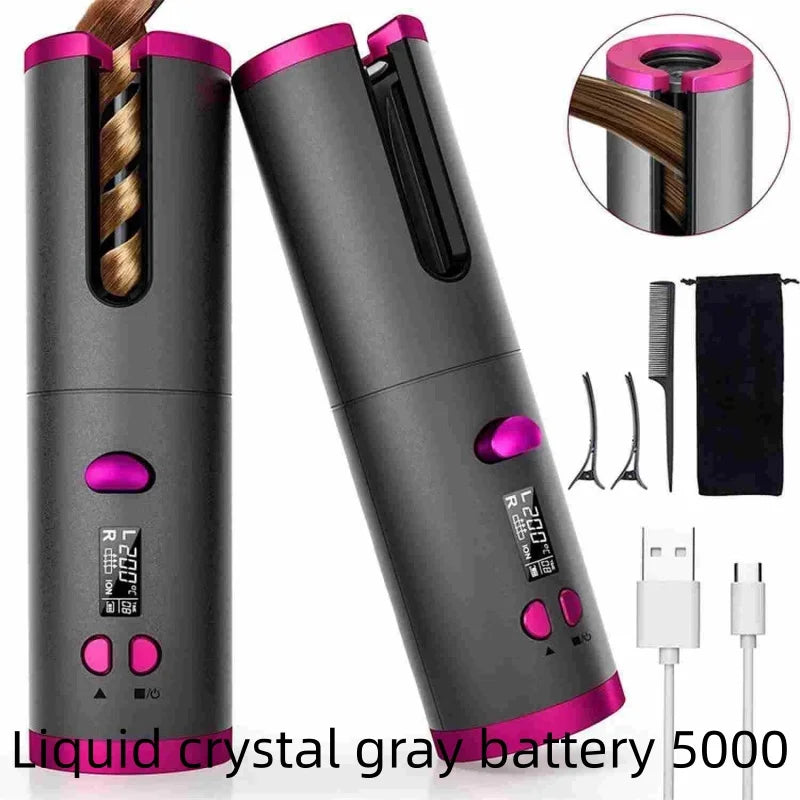 Automatic Hair Curler Wireless With Heat Timer Modes Rechargeable Portabl Fast Heating Styler For Perfect Curls Every Time Qme Grey battery 5000