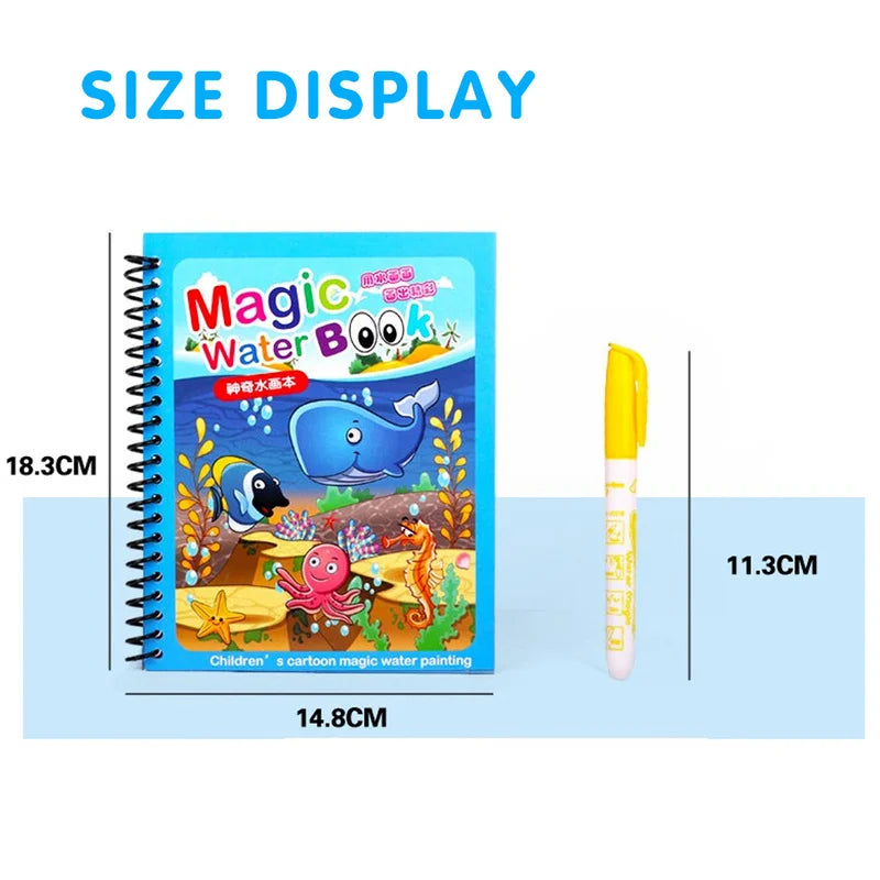 Children Magical Book with Pen Water Drawing Montessori Toys Reusable Coloring Book Magic Water Drawing Book Early Education Toy Qme