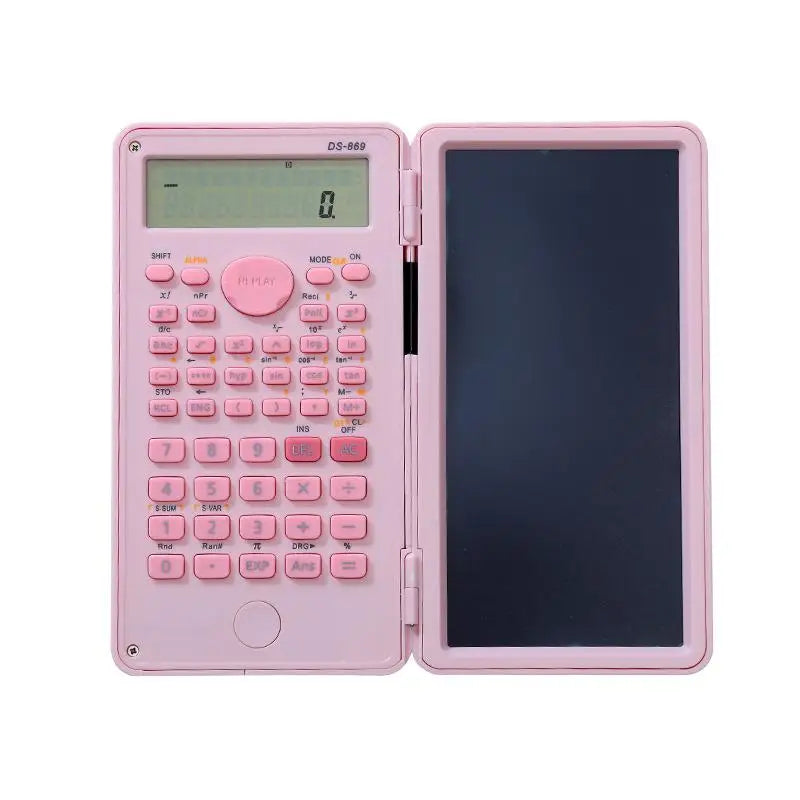 Scientific Calculator Foldable LCD Writing Tablet 12-Digit Clear Qme Pink