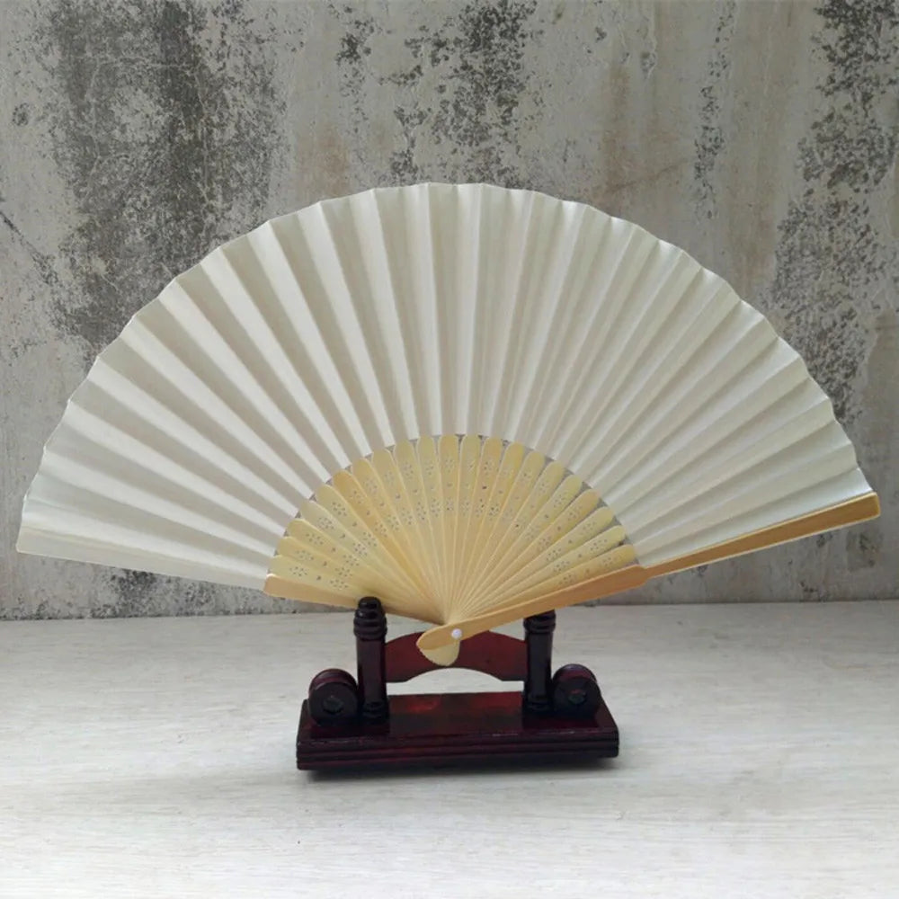 Pattern Folding Dance Wedding Party Lace Silk Folding Hand Held Solid Color Fan Solid Color Folding Fan Multi Color Folding Fan Qme White