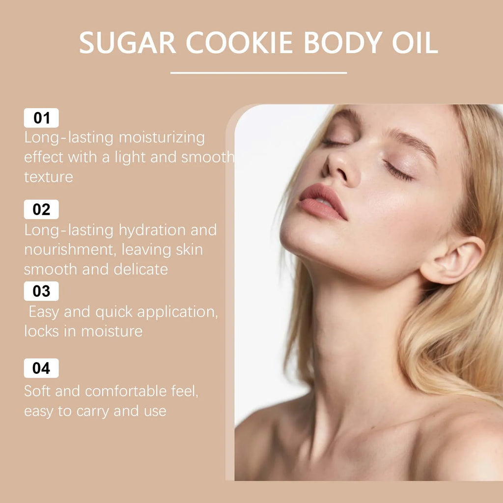 Sugar Cookie Fragrance Body Oil Long-lasting Moisturizing Nourishing Oil for Dry Skin Smooth Skin Daily Hydrating Body Care Qme