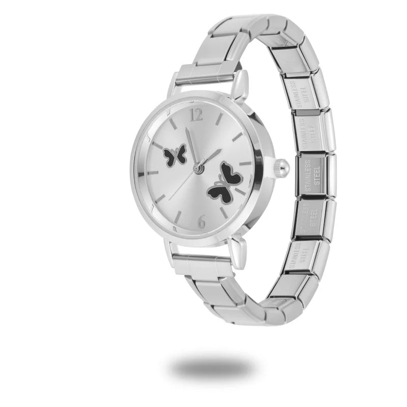 Women's Men High Quality DIY 9MM Width Italian Elastic Charm Stainless Heart Round Zircon Watch Bracelet Bangle For Party Gift Qme Style 30