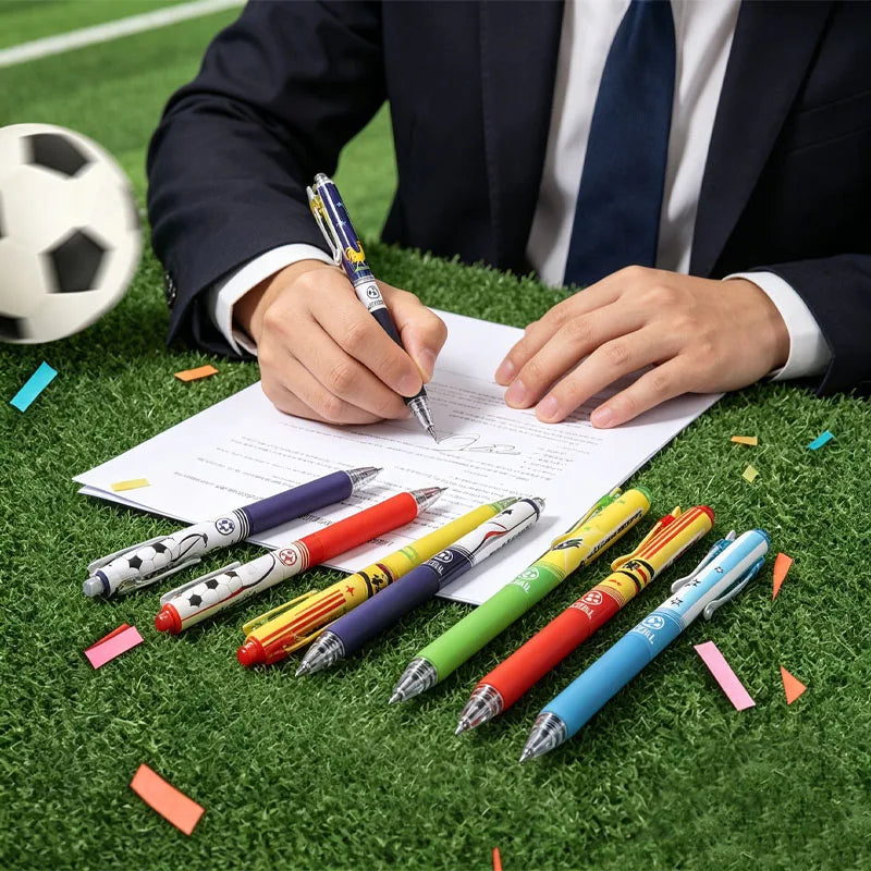 6 pcs Gradient Mixed Large-capacity Gel Pens, Football-themed Practice Pens, Suitable for Students & Office Workers Qme