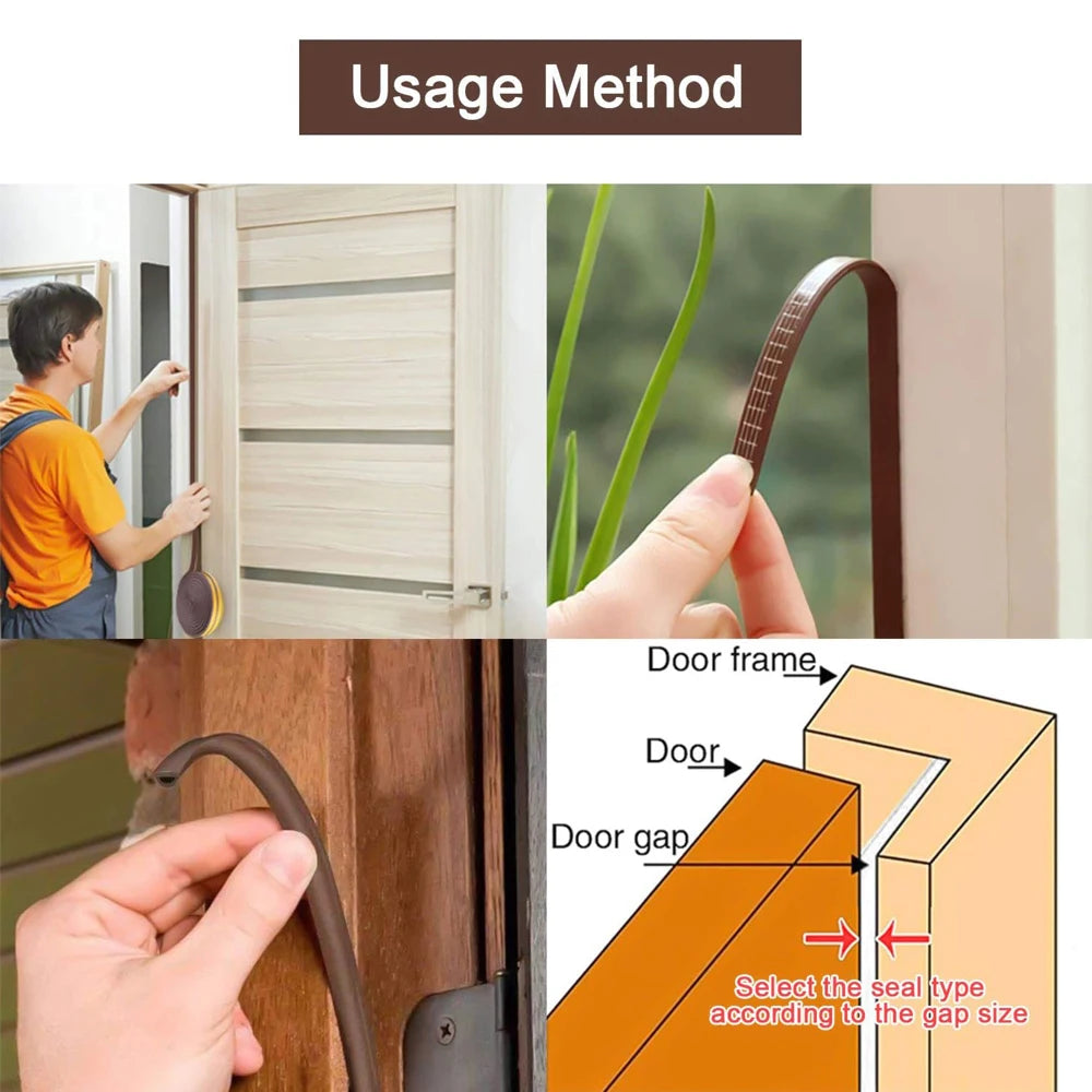 5M/10M Door Window Seal Strip DIEP Self-adhesive Acoustic Foam Sealing Strip Tape Insulation Windproof Rubber Weatherstrip Qme