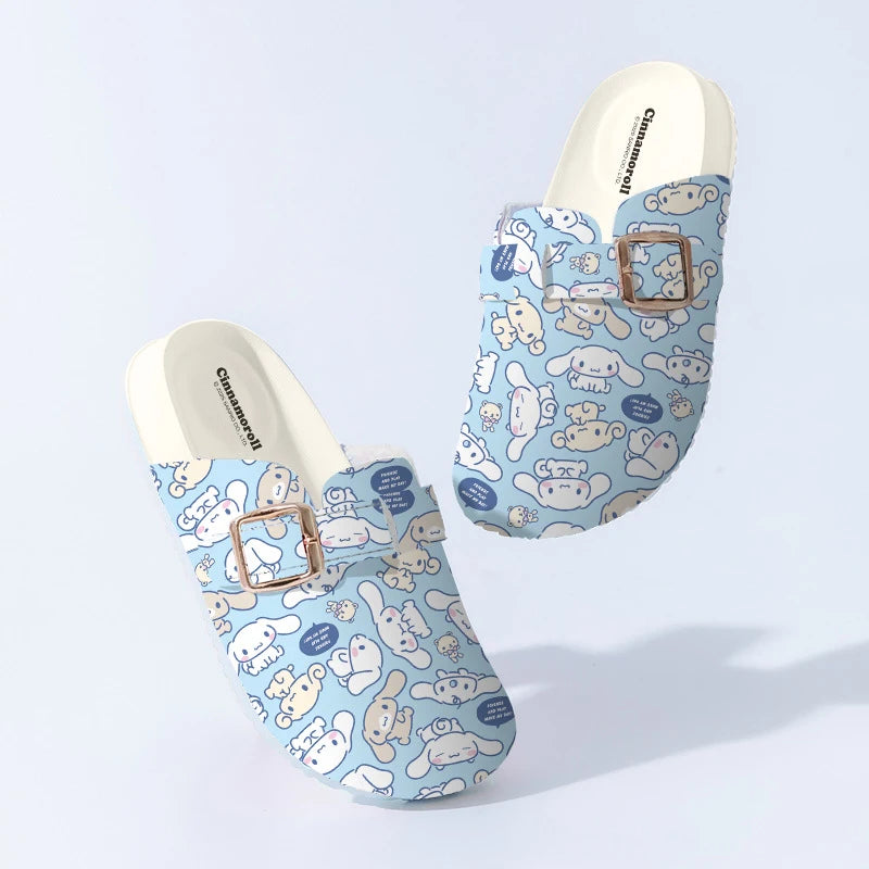 Hello Kitty Cartoon Print Fleece-Lined Cute, Non-Slip Birkenstock-Style Student Sandals Lightweight Slippers with Closed He Qme