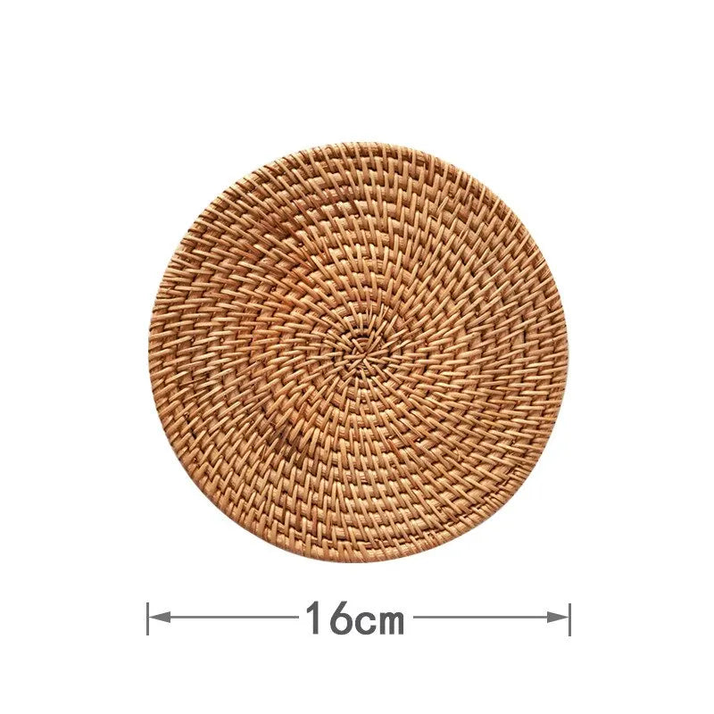 Placemat Pad Coasters Kitchen Table Mats Rattan Coaster Bowl Mats Padding Mat Insulation Pad Round Placemats Woven Hand-made Qme 16cm