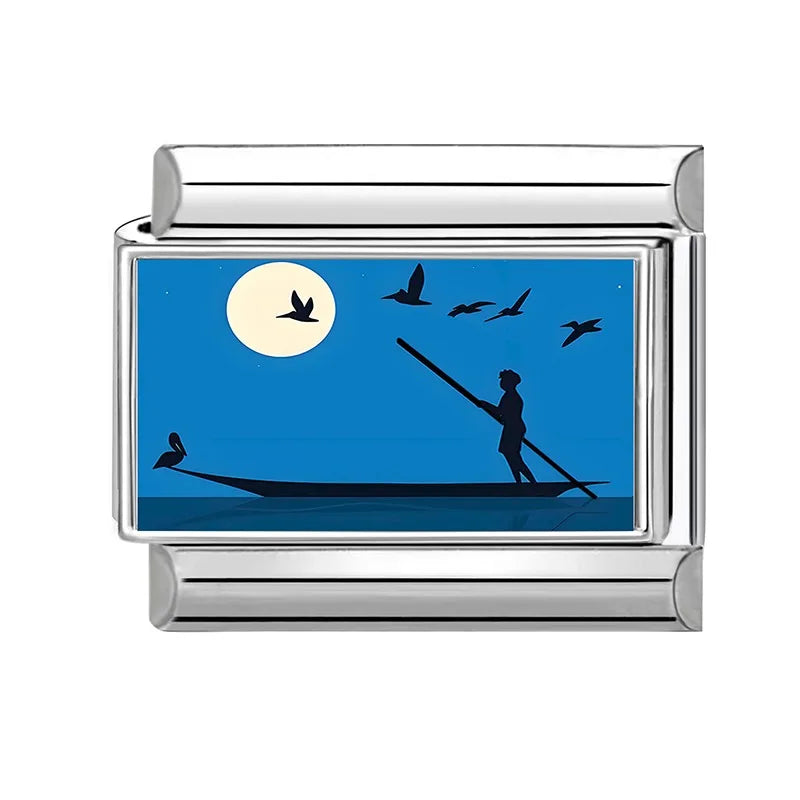 Y2K Blue Night Sky Stars Color Cloud Italian Charm Link Fit 9mm Stainless Steel Women Bracelet DIY Making Jewelry Gift Wholesale Qme Style 35