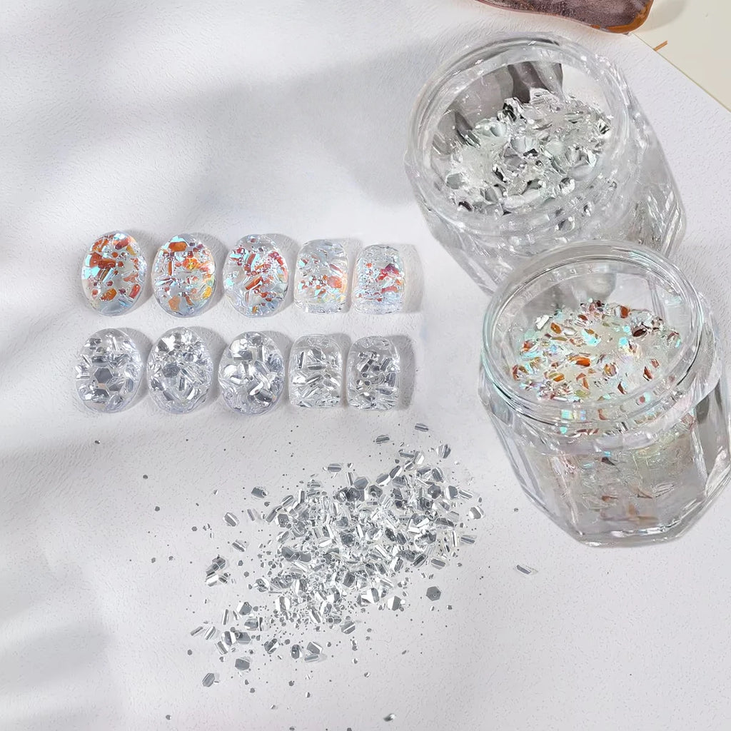 1 2 Bottle Iridescent Nail Glitter Mixed Hexagonal Shimmering Slices Qme 2 PCS