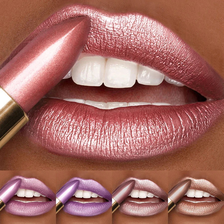 16Colors Bold Intense Glitter Shiny Metallic Lipstick Lip Tint Long Qme