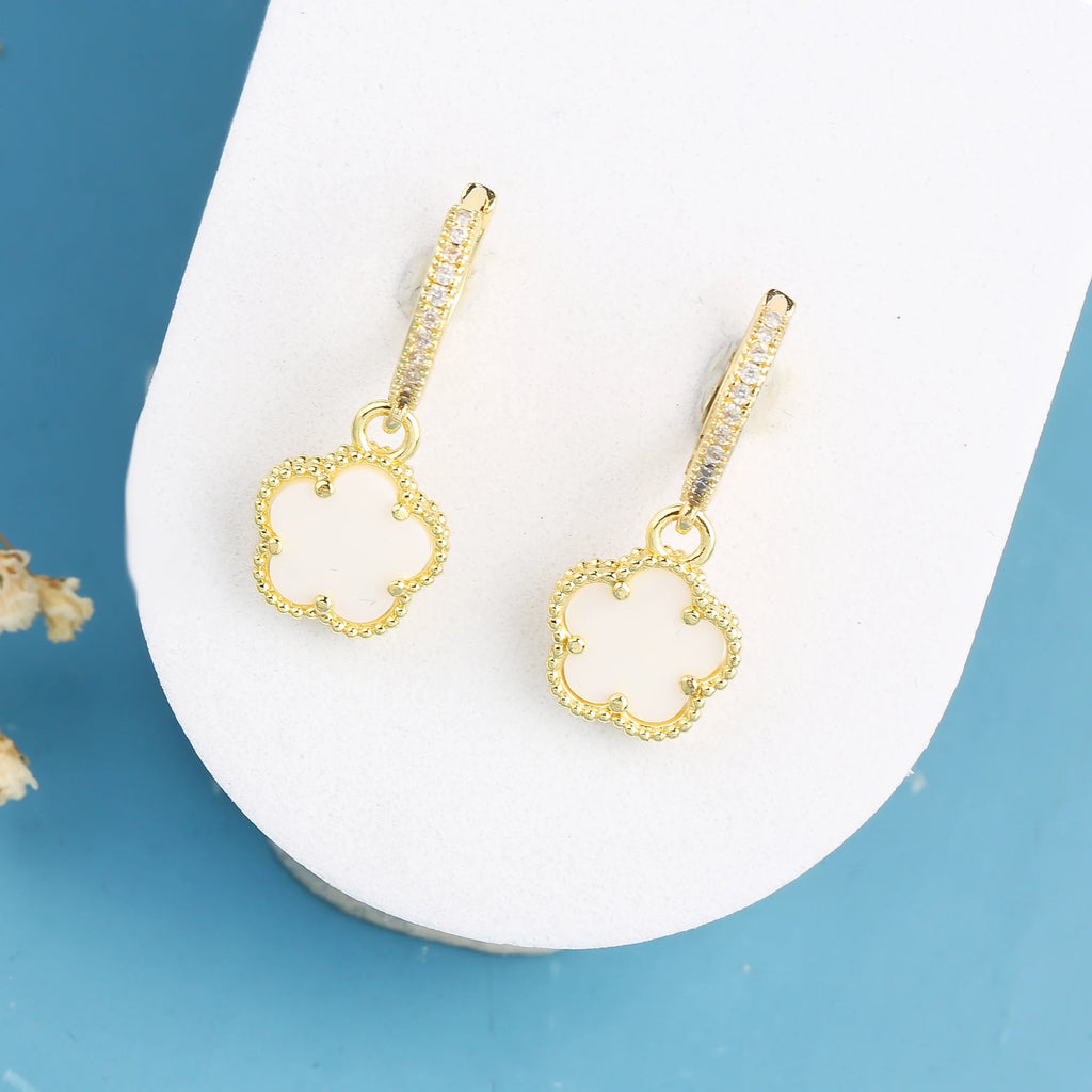 New Trend 10 Colors Hot Sale Five Leaf Flower Stone Drop Earrings Luxury for Women's Party Ears Jewelry Accessories Clover Qme Color 10