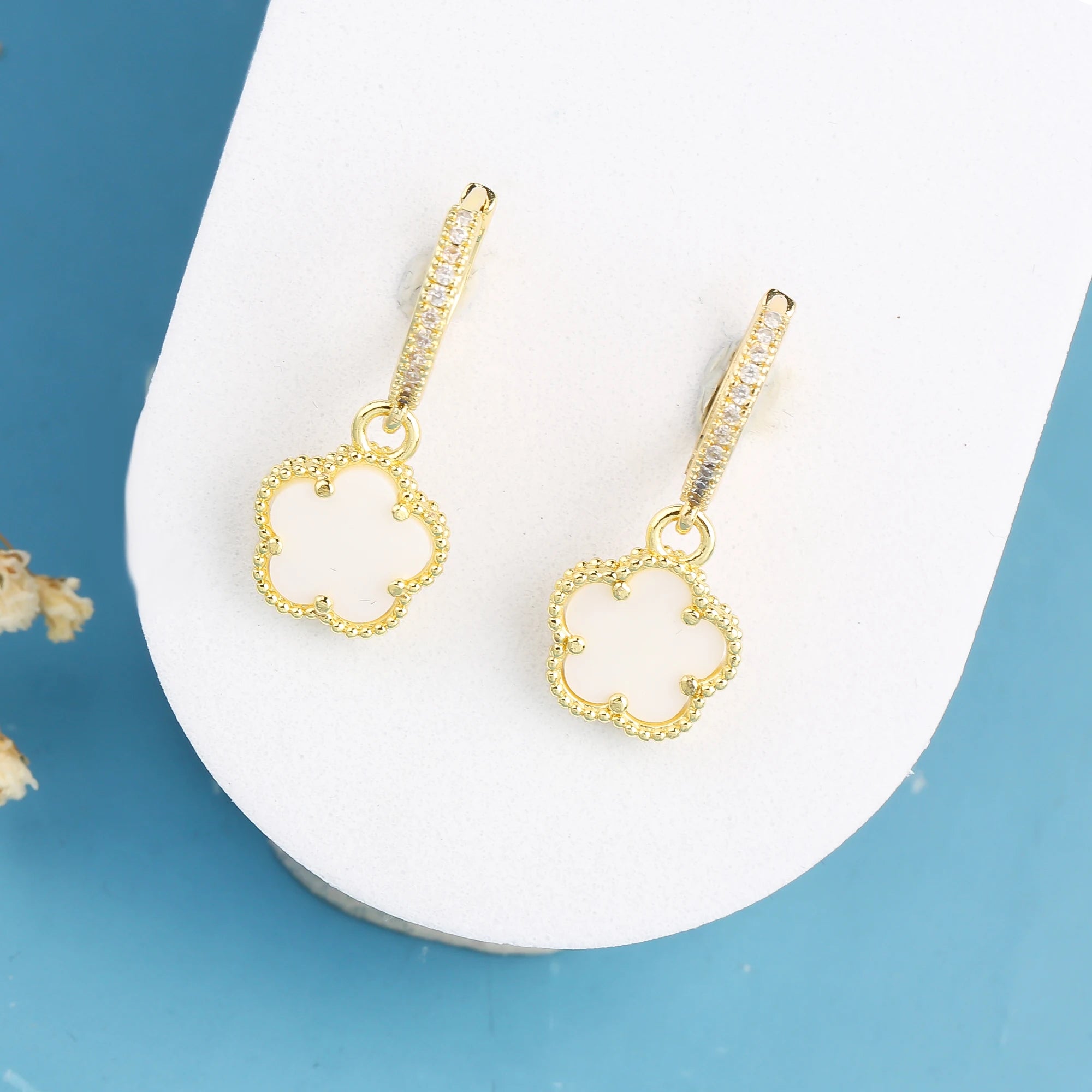 New Trend 10 Colors Hot Sale Five Leaf Flower Stone Drop Earrings Luxury for Women's Party Ears Jewelry Accessories Clover Qme Color 10