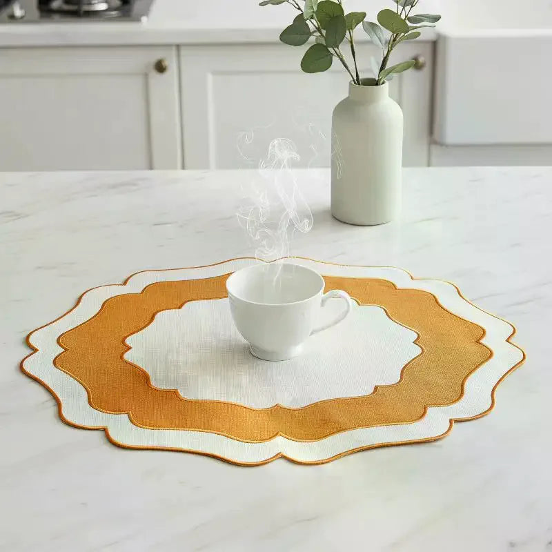 Textured Scalloped Linen Placemat Machine Washable Wrinkle Free Dining Table Mat For Home Farmhouse Use Qme