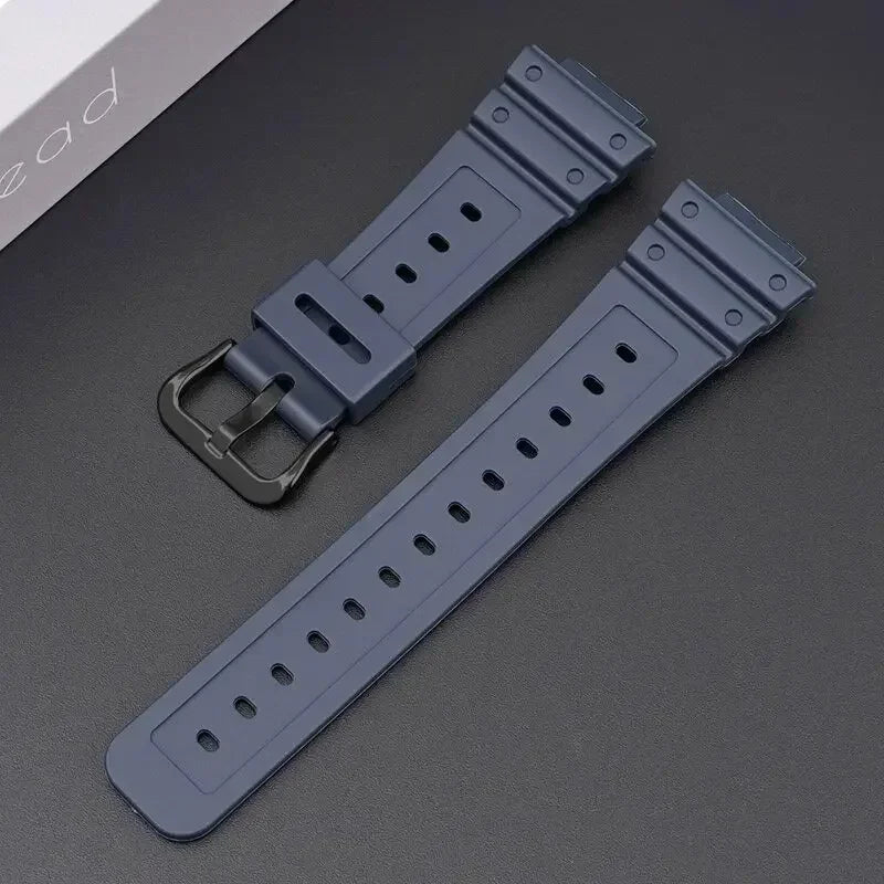 TPU Sport Bracelet For Casioak DW-5600 DW5000 GA2100 Watch Band Stainless Steel Buckle Siliconer Strap16mm Replacement Wristba Qme Dark Blue Black