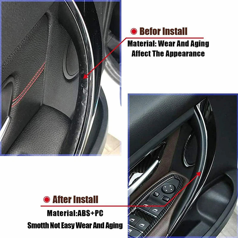 Pair Car Inner Door Panel Grab Handle Cover Accessories Black Fit For BMW 3 4 Series F30 F35 2012 2013 2014 2015 2016 2017 2018 Qme