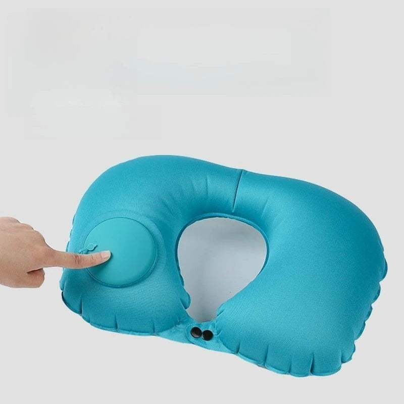 U-shaped Inflatable Pillow Portable Storage Press Travel Neck Car Qme