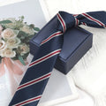 Mens Navy Blue Stripes Ties Luxury 6cm Skinny Necktie for Man Groom Jacquard Woven Neck Tie for Business Wedding Party Qme Navy Blue