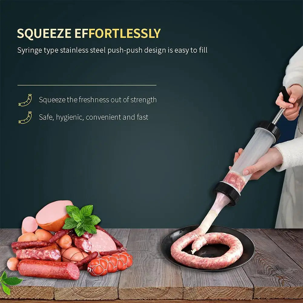 Manual Sausage Maker with 3 Stuffing Nozzles - Handheld Sausage Filler, Home Kitchen Sausage Stuffer Tool for Homemade Sausages Qme
