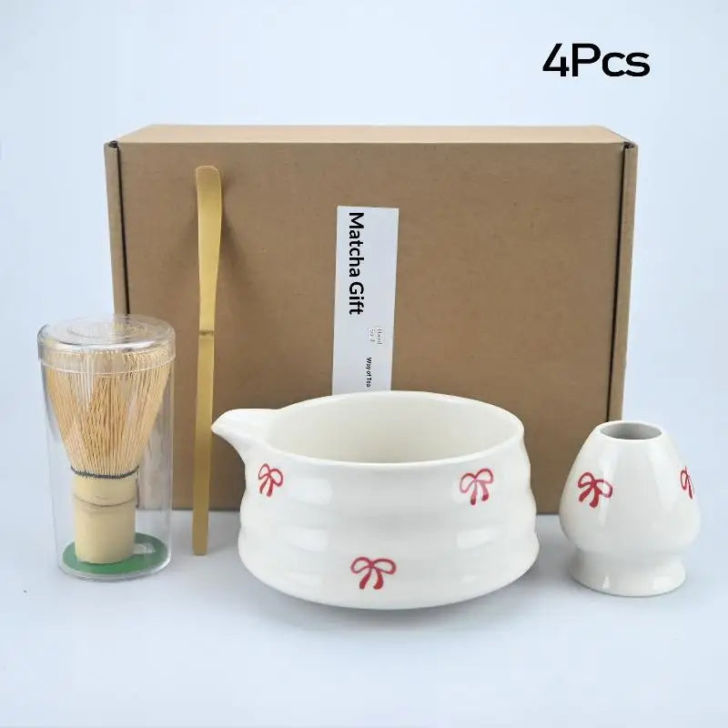 2 4 Matcha Whisk Bow Japanese Tea Includes Sets Bowl Spout Qme 4Pcs