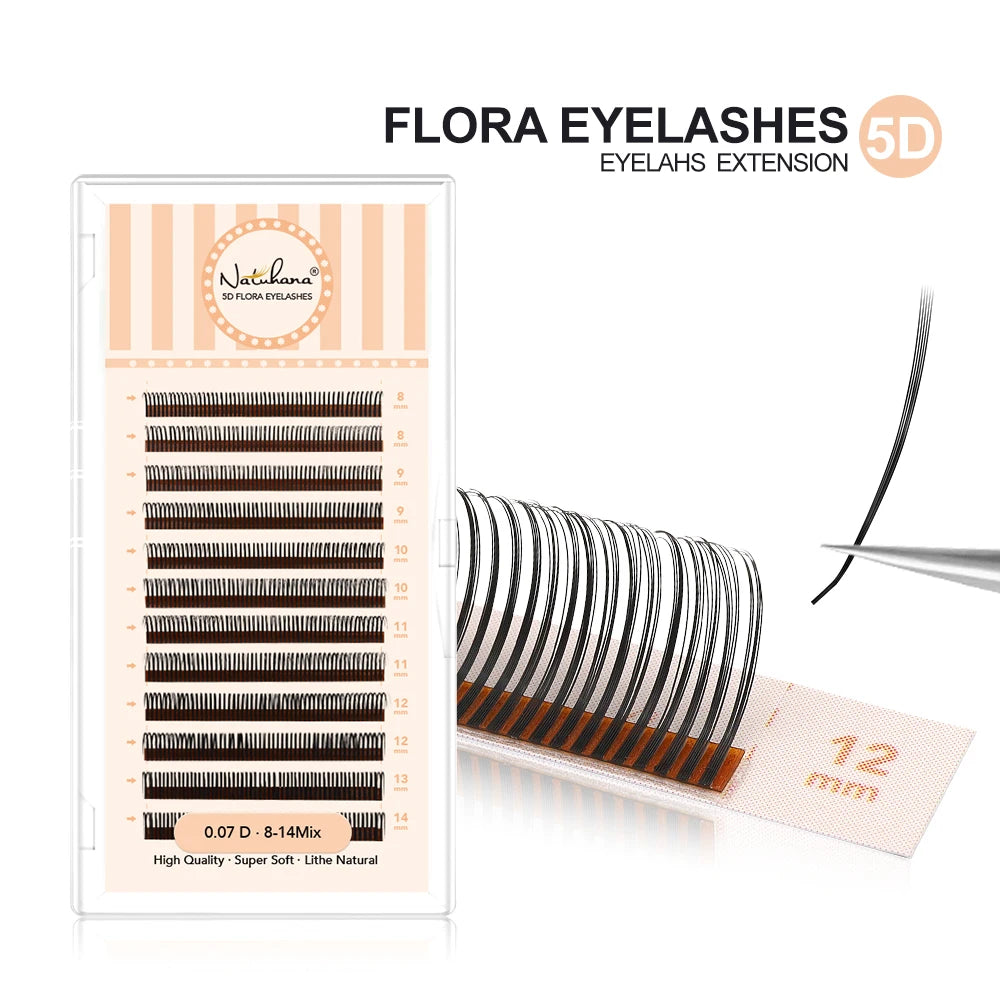 NATUHANA DIY 5D Fairy Eyelash Extensions Spiky Cluster Premade Fans Qme 5D-1 C 0.07mm|MIX8-15