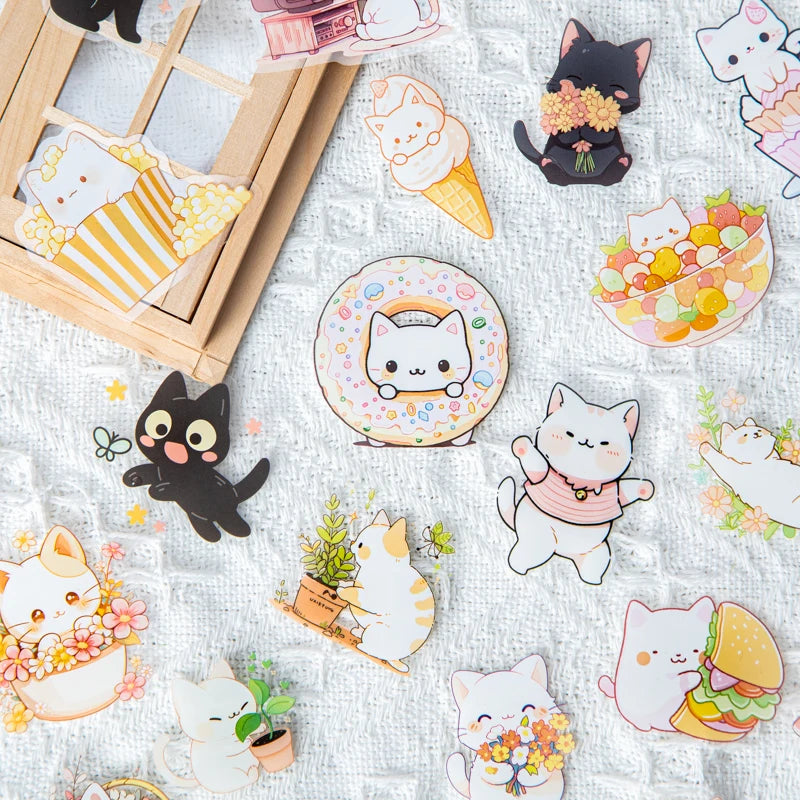 20 Sheets/Bag Cute Cat PET Stickers for Creative Journal Scrapbooking Stationery Planner Phone Case Gift Decor Qme