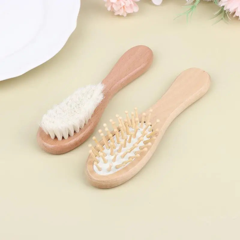 Infant Grooming 2 Beech Wood Baby Cushion Comb Wool Brush Newborn Qme