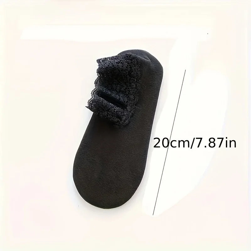 Women Winter Thermal Socks Lace Trim No Slip Floor Socks Warm Fuzzy Socks for Home Indoor Qme