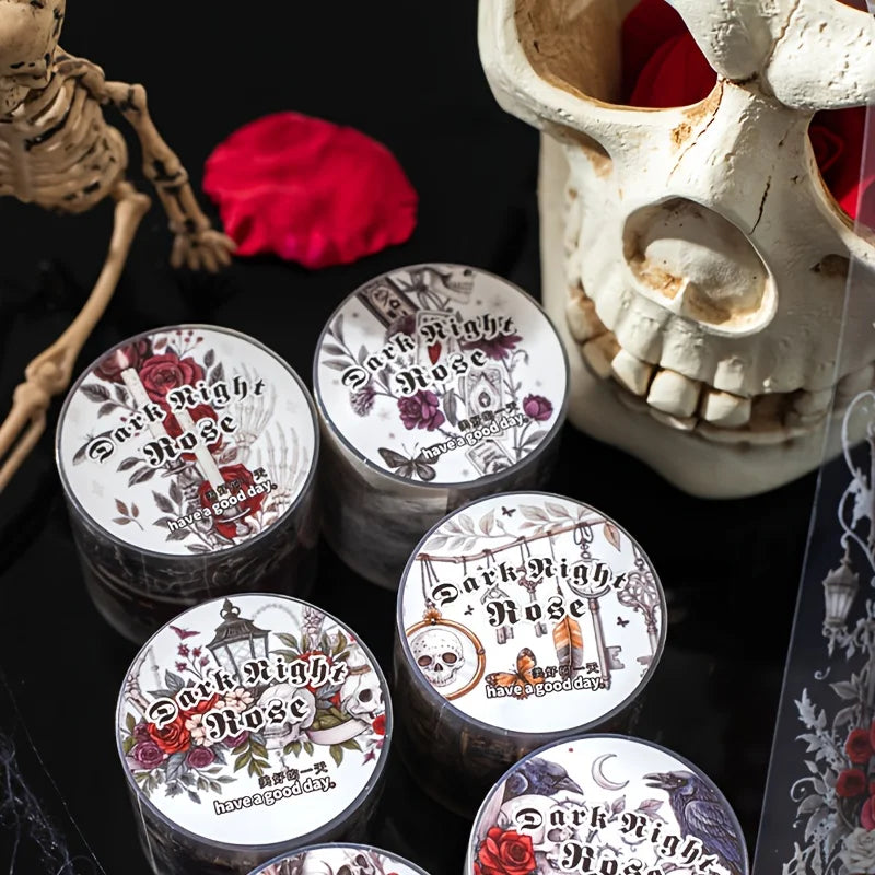 1Roll Halloween Gothic Rose Skeleton Washi Tape for Scrapbooking DIY, Journal Decoration, Phone Case Notebook Decor Qme