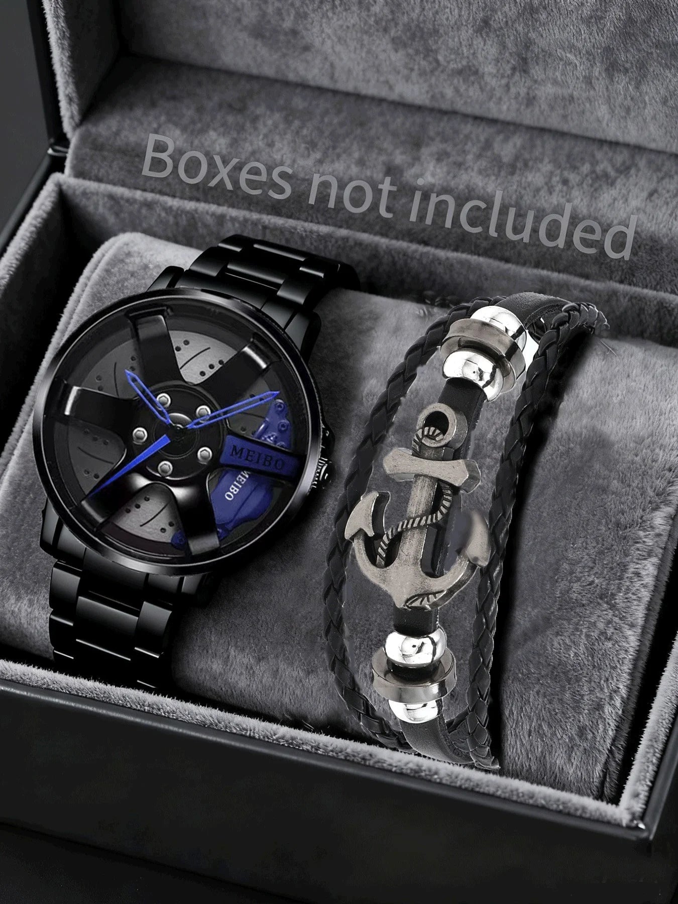 Fashionable casual temperament business watch simple and fashionable men's watch set Qme Blue No