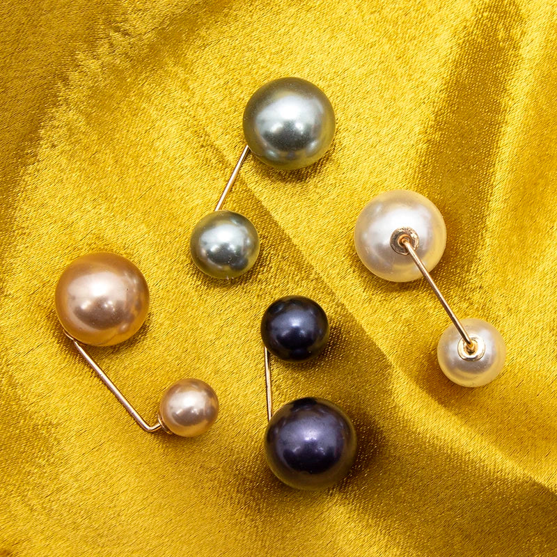 Women Tightening Waistband Pin Double Pearl Brooches Metal Lapel Pins Qme