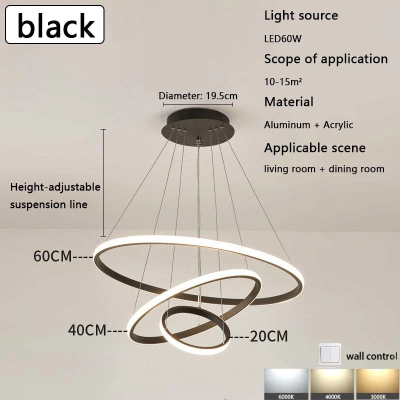 Modern led dining room chandeliers simple ring chandelier living bedroom Lights home indoor lighting decorative Pendant Lamps Qme black