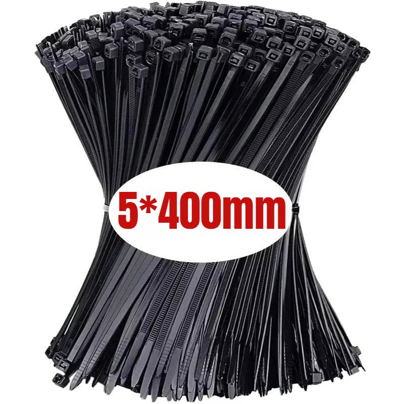 200/100PCS Black Cable Ties High Tensile Strength, UV Resistant, Self-Locking For Home & Office Cord Management Qme 5X400mm 200pcs