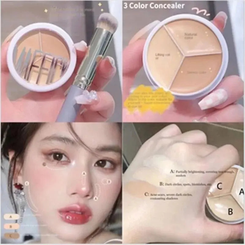 3-Color Concealer Palette Professionally Covers Dark Circles Around Qme