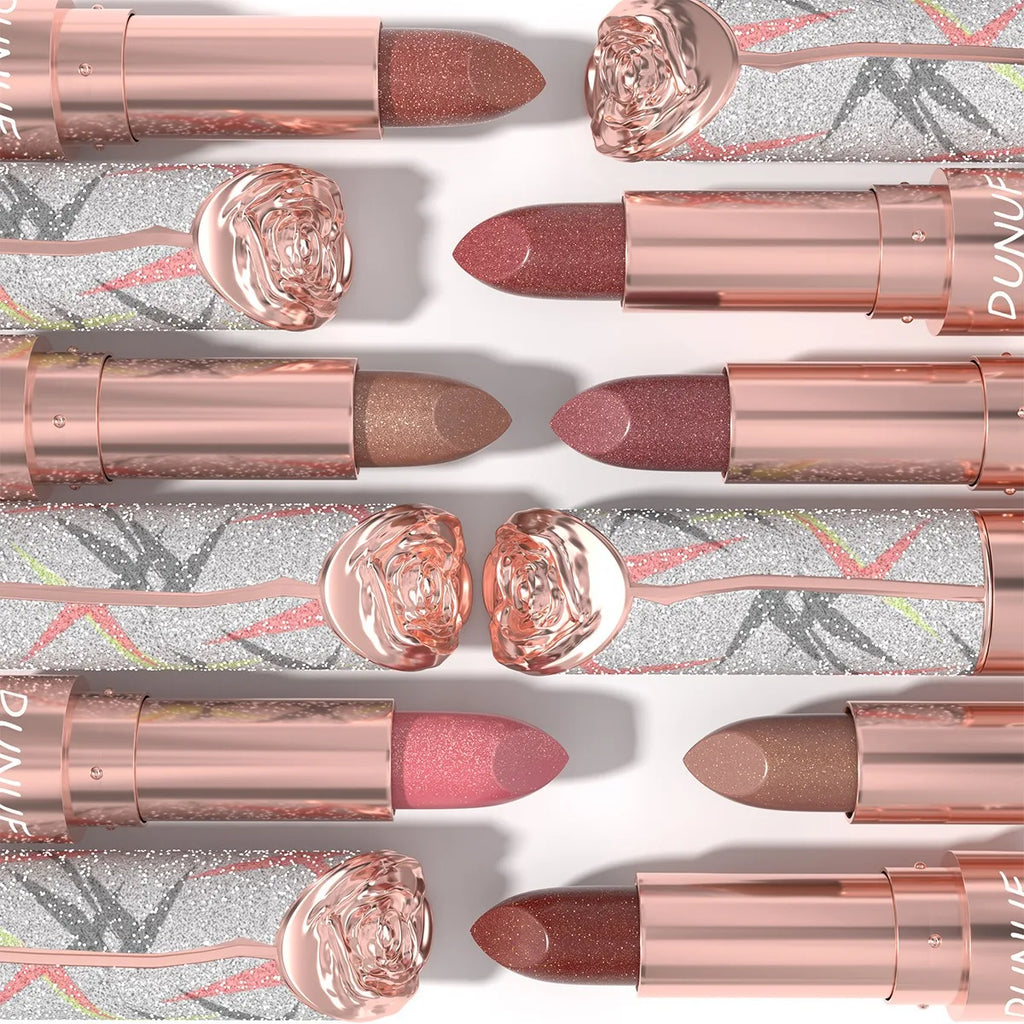 7 Colors Metallic Shimmer Lipstick, Gold Sparkle 3D Glitter Lip Makeup, High Pigment Velvet Matte Long Lasting Pearl Lipstick Qme