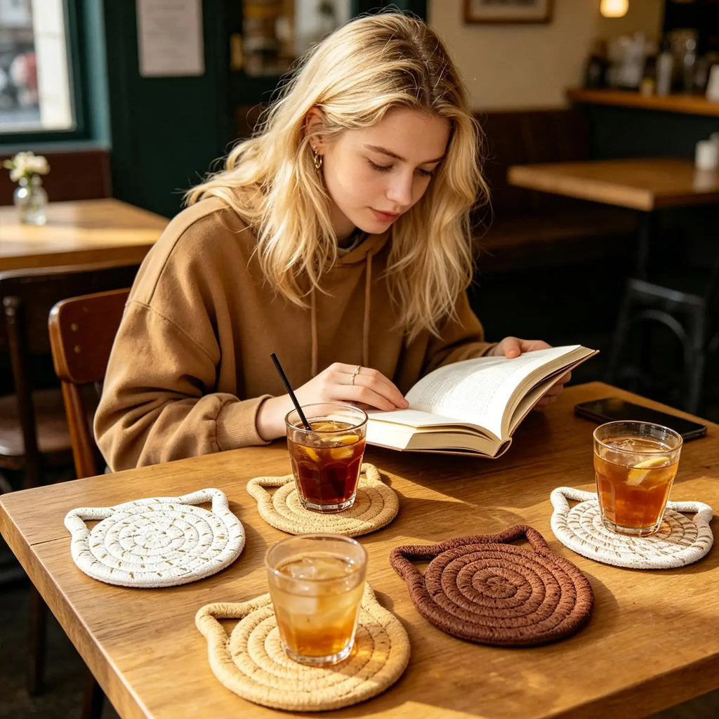 Drink Coasters 6 Pieces Cotton Desk Decor Coffee Cup Table Coasters Set For Kitchen Bedroom Dining Living Room Office Bar Qme